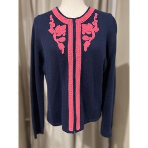 Vineyard Vines 100% Cashmere Women's Cardigan Navy Blue With Pink Knitted Accent